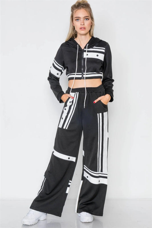 Black Knit Colorblock Crop Sweater Pant Set /2-2-2 - Tasha Apparel Wholesale