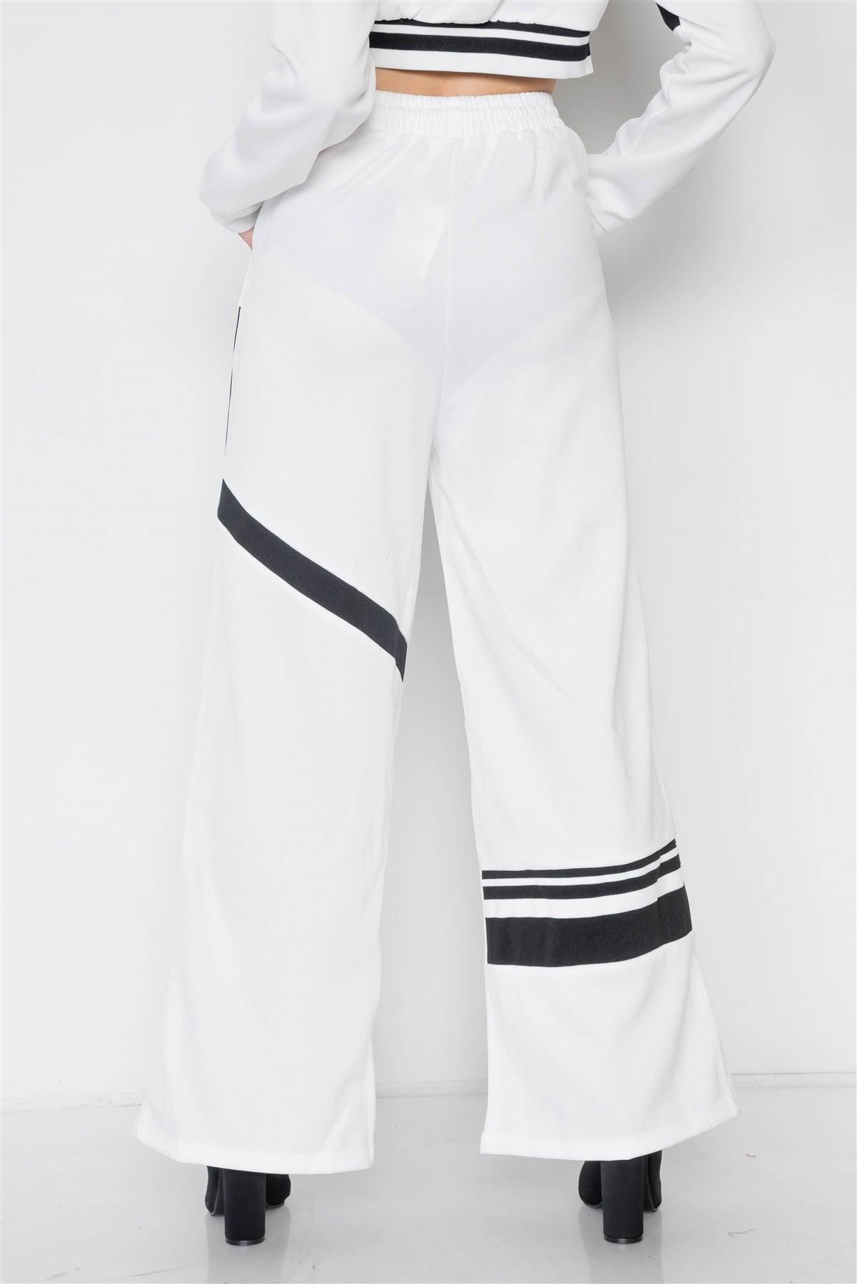 White Knit Colorblock Crop Sweater Pant Set /2-2-2