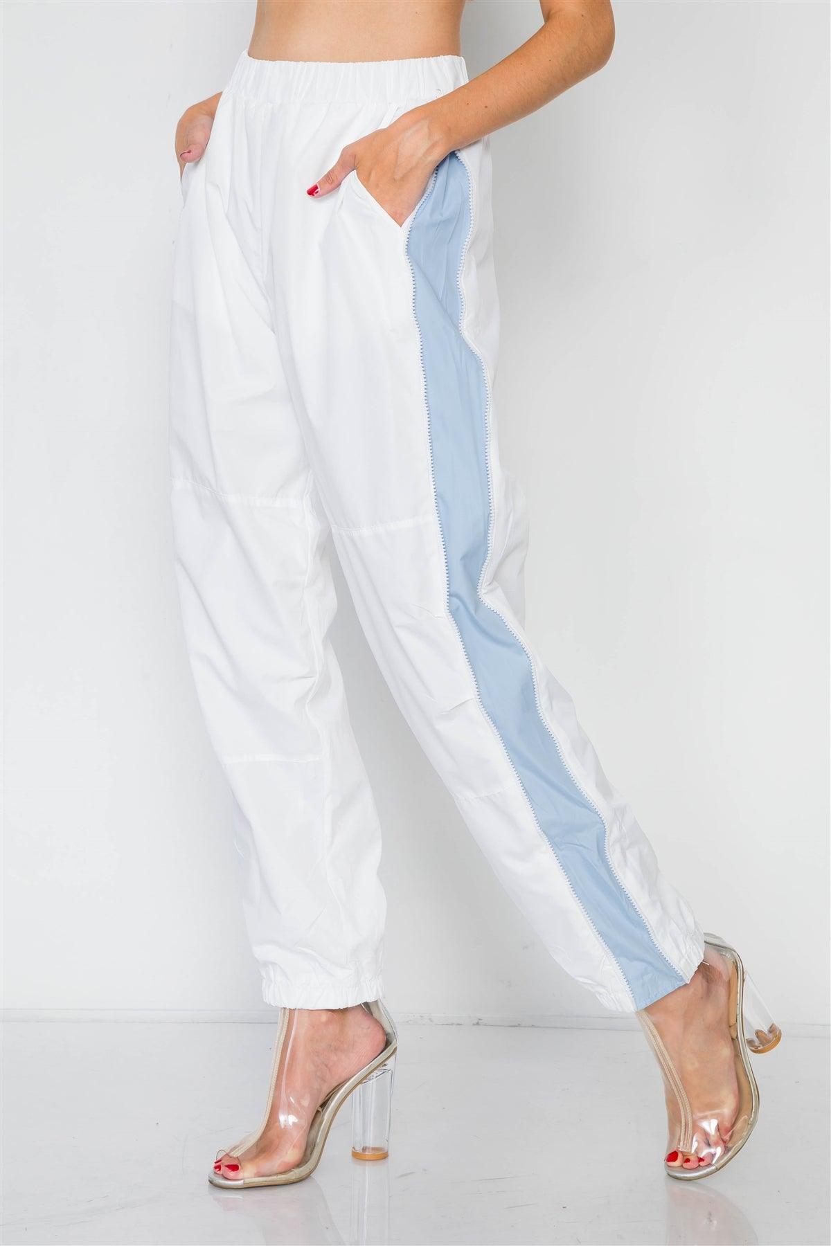 White Blue Colorblock Windbreaker Jacket Pant Set /2-2-2