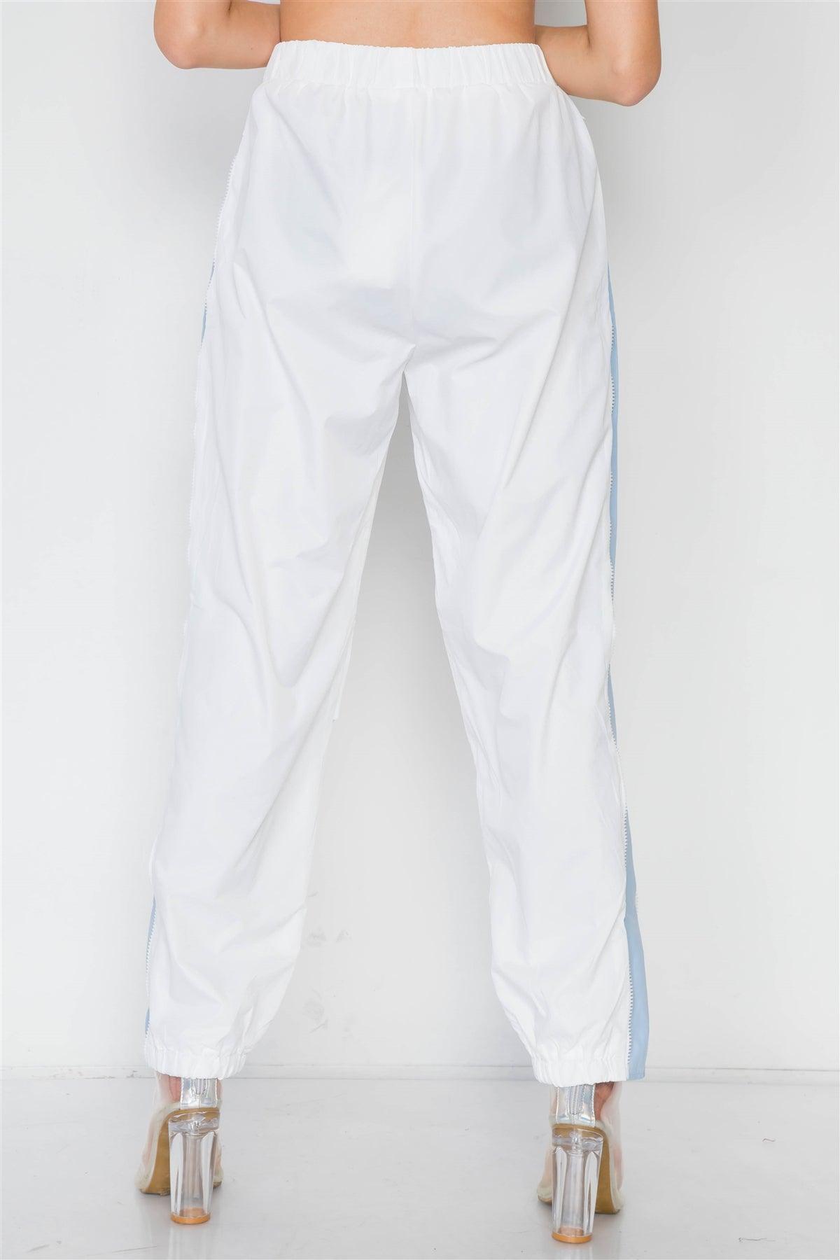White Blue Colorblock Windbreaker Jacket Pant Set /2-2-2