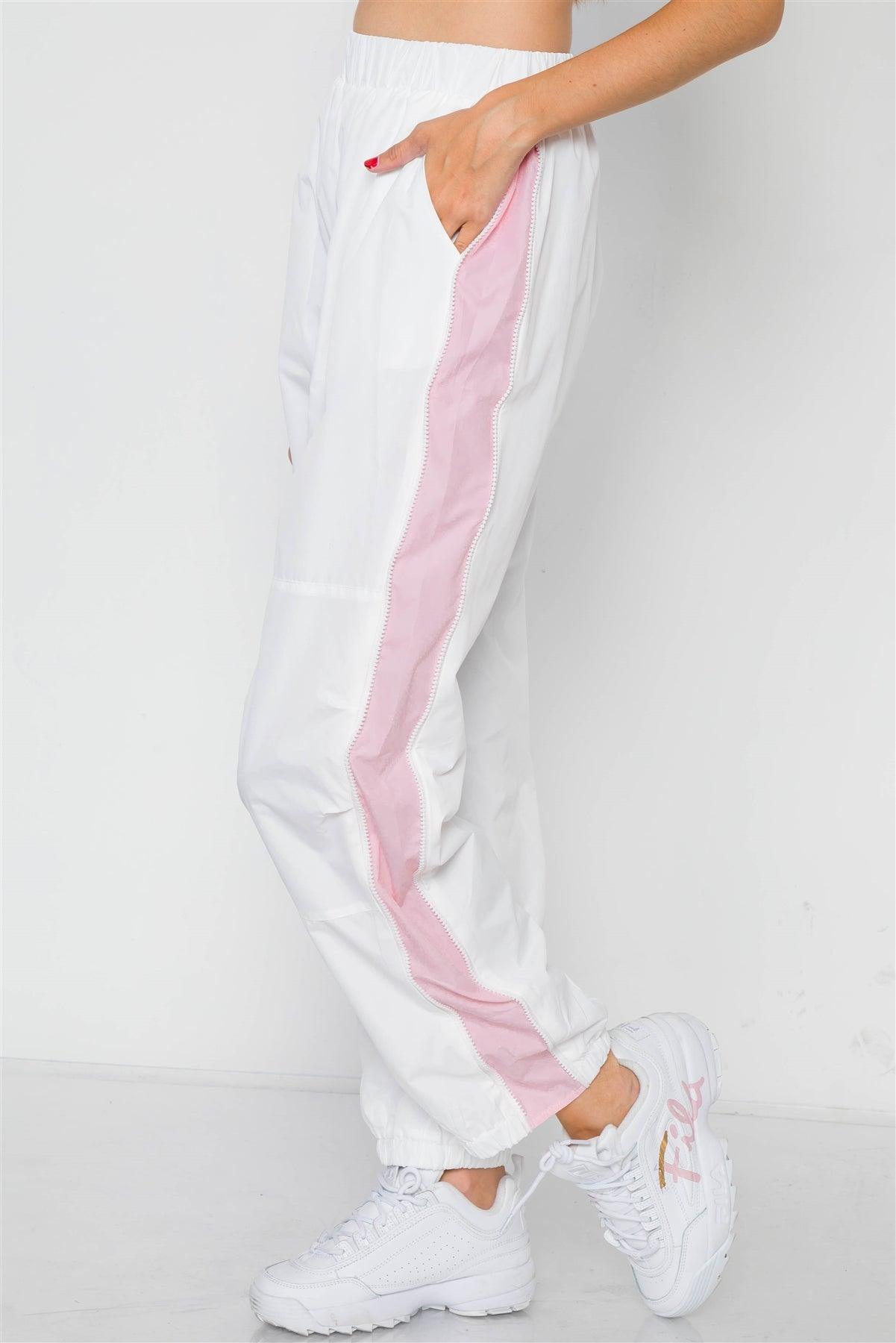 White Pink Colorblock Windbreaker Jacket Pant Set /2-2-2