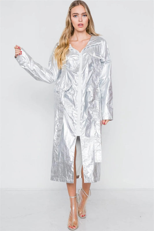 Silver Metallic Lightweight Zip-Up Jacket /2-2-2 - Tasha Apparel Wholesale