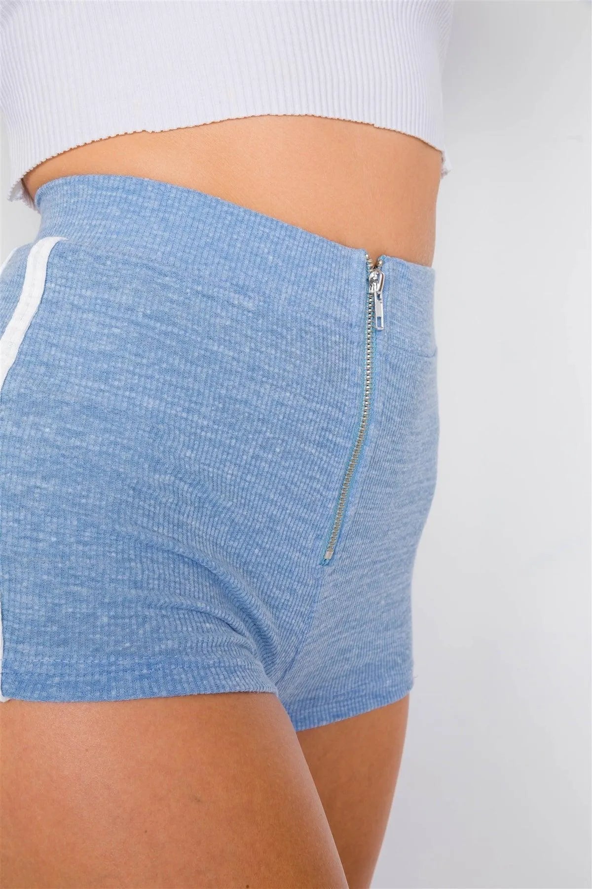 Blue & White Color Block Zipper Short Shorts - Tasha Apparel Wholesale