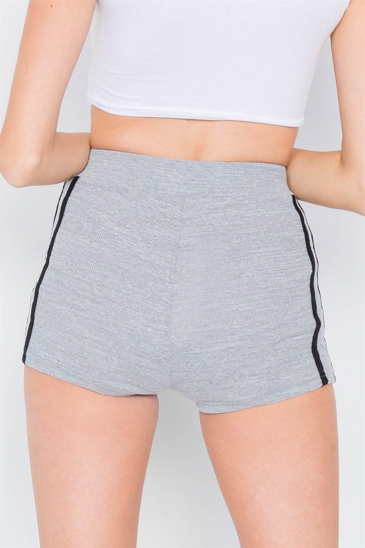 Grey & Black Color Block Zipper Short Shorts /3-2-1