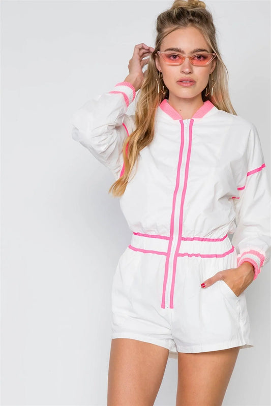 White Pink Windbreaker Colorblock Romper / 2-2-2 - Tasha Apparel Wholesale