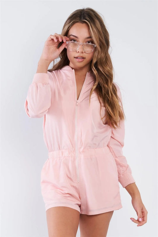 Pink Sporty Long Sleeve Windbreaker Romper /2-2-2 - Tasha Apparel Wholesale