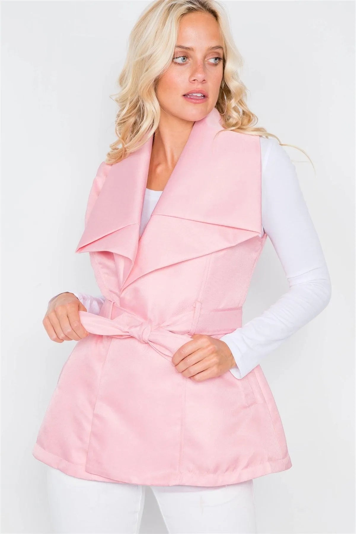 Pink Chic Oversized Lapel Vintage Vest Jacket /2-2-2 - Tasha Apparel Wholesale