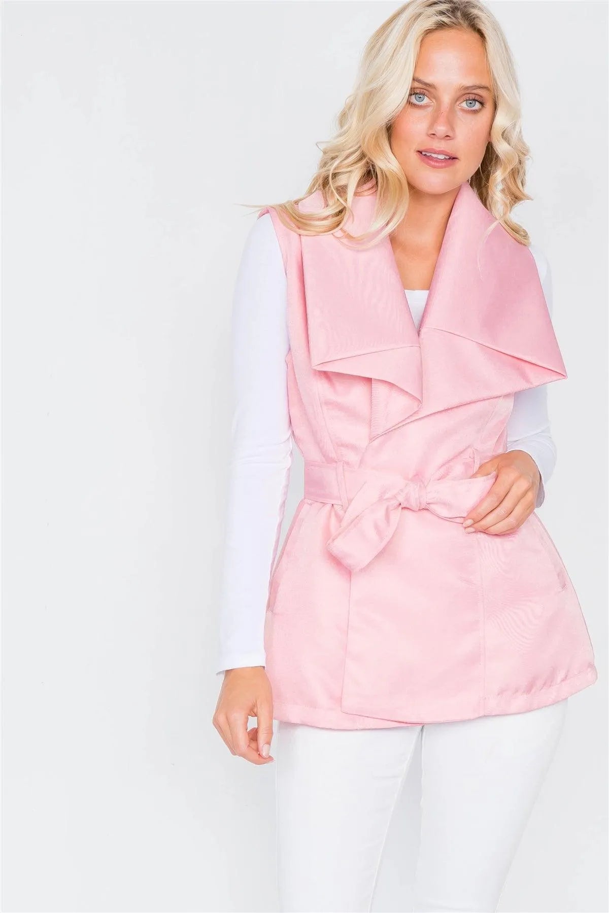 Pink Chic Oversized Lapel Vintage Vest Jacket /2-2-2 - Tasha Apparel Wholesale