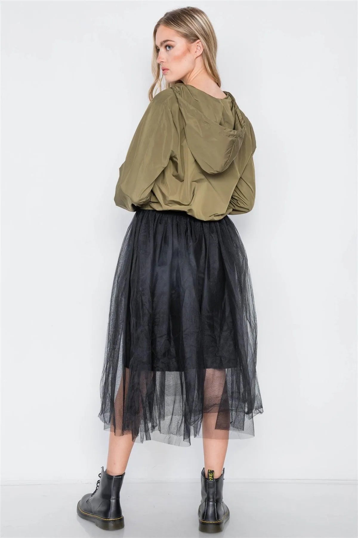 Olive Black Combo Tulle Midi Jacket Dress /2-2-2 - Tasha Apparel Wholesale