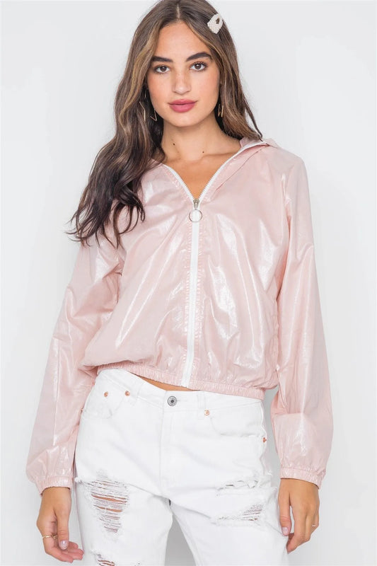 Light Pink Zip-Front Hooded Lightweight Jacket /2-2-2 - Tasha Apparel Wholesale