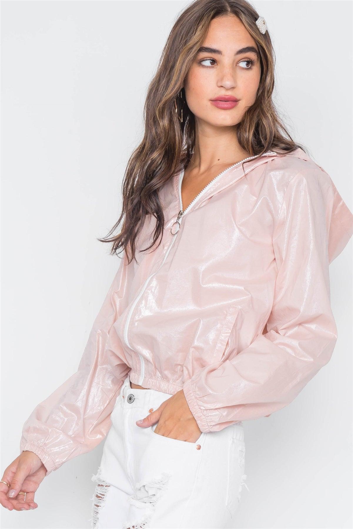 Light Pink Zip-Front Hooded Lightweight Jacket /2-2-2