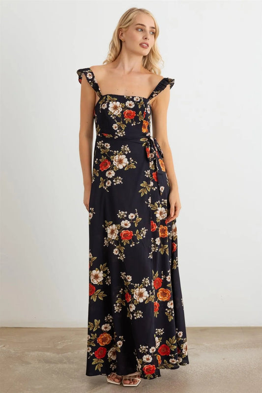 Floral Smocked Ruffle Strap Maxi Dress - Tasha Apparel Wholesale
