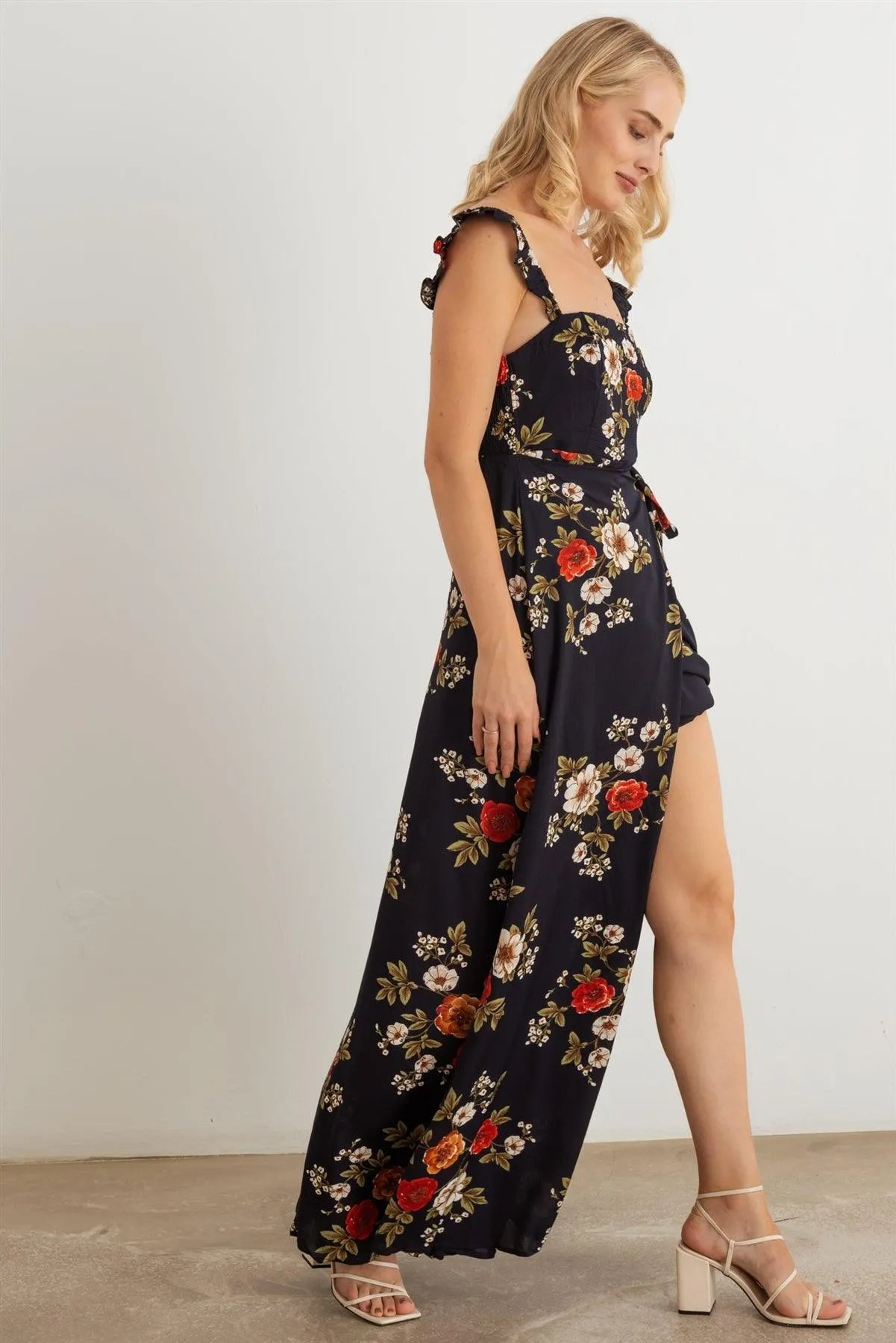 Floral Smocked Ruffle Strap Maxi Dress - Tasha Apparel Wholesale