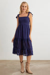 Tie Strap Lace Hem Eyelet Midi Dress - Tasha Apparel Wholesale