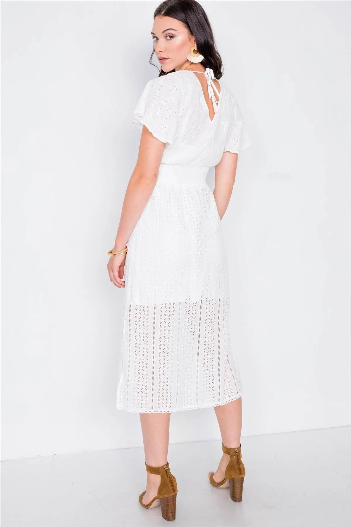 Off White Eyelet Midi Dress /1-2-2 - Tasha Apparel Wholesale