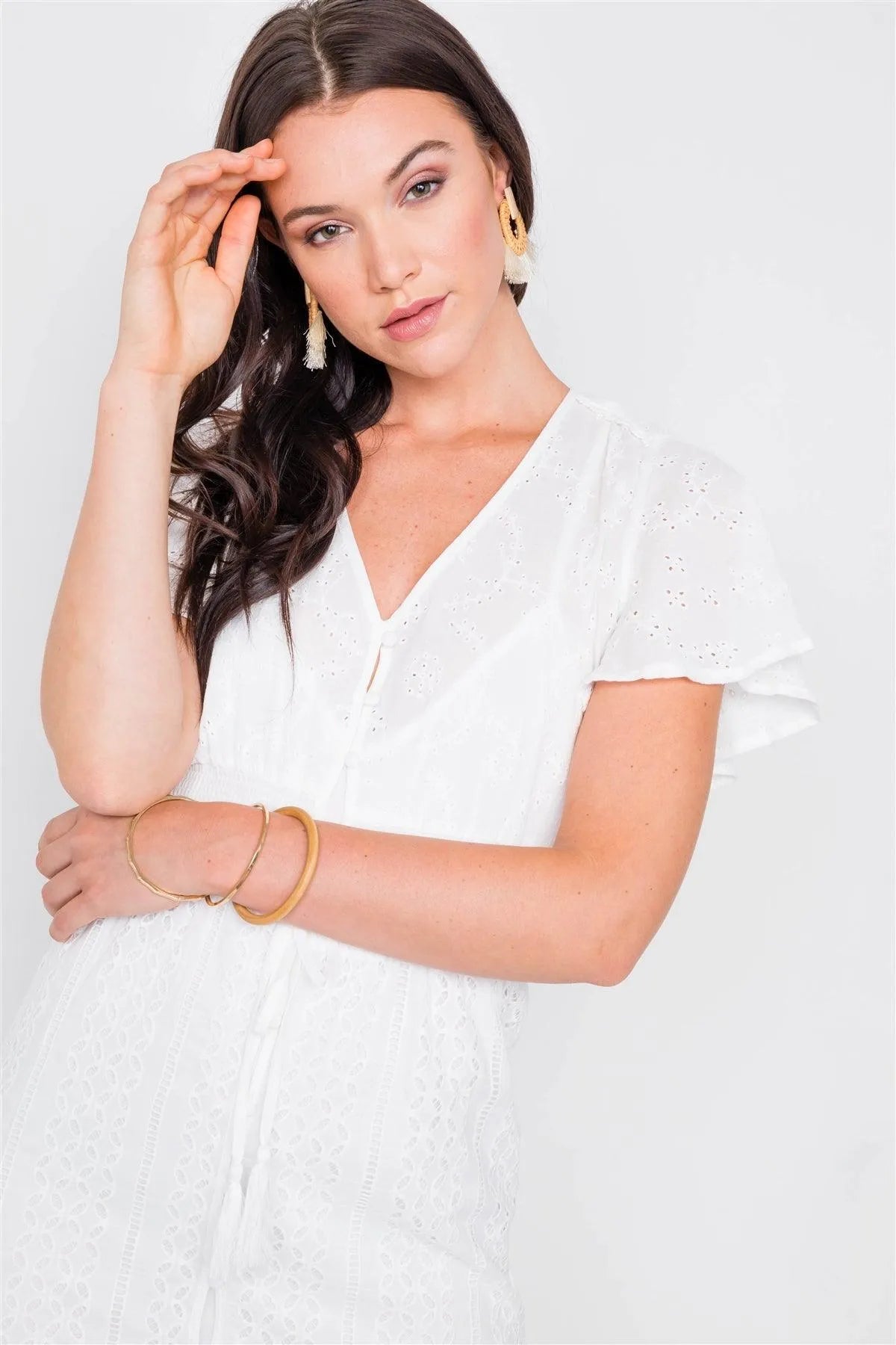 Off White Eyelet Midi Dress /1-2-2 - Tasha Apparel Wholesale