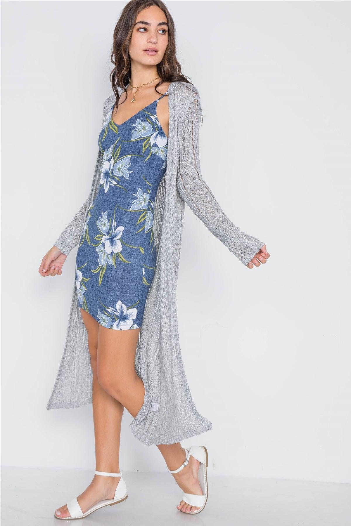 Heather Grey Knit Open Front Long Sleeve Cardigan /3-3