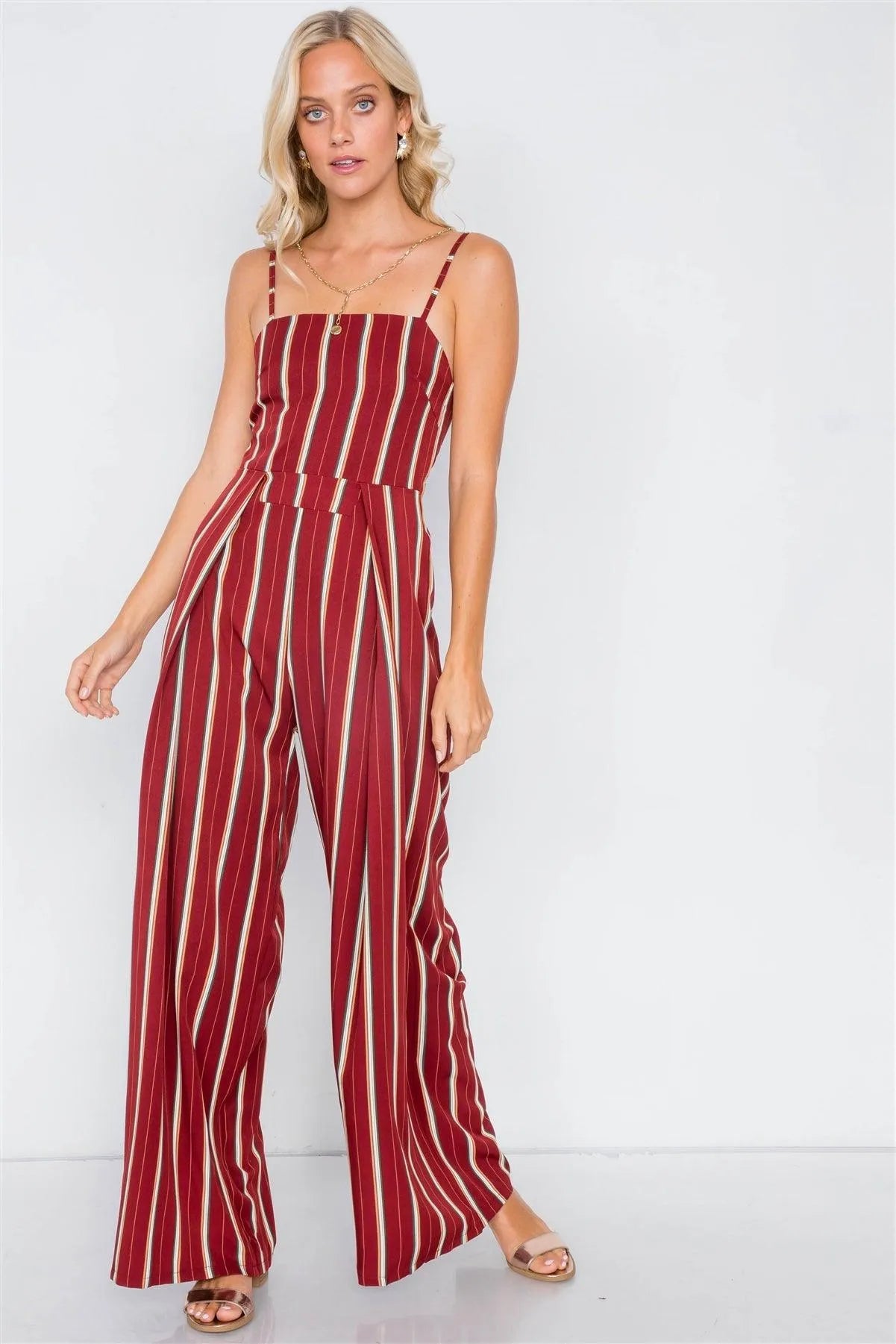 Rust Pleated Wide Leg Open Back Jumpsuit - Tasha Apparel Wholesale
