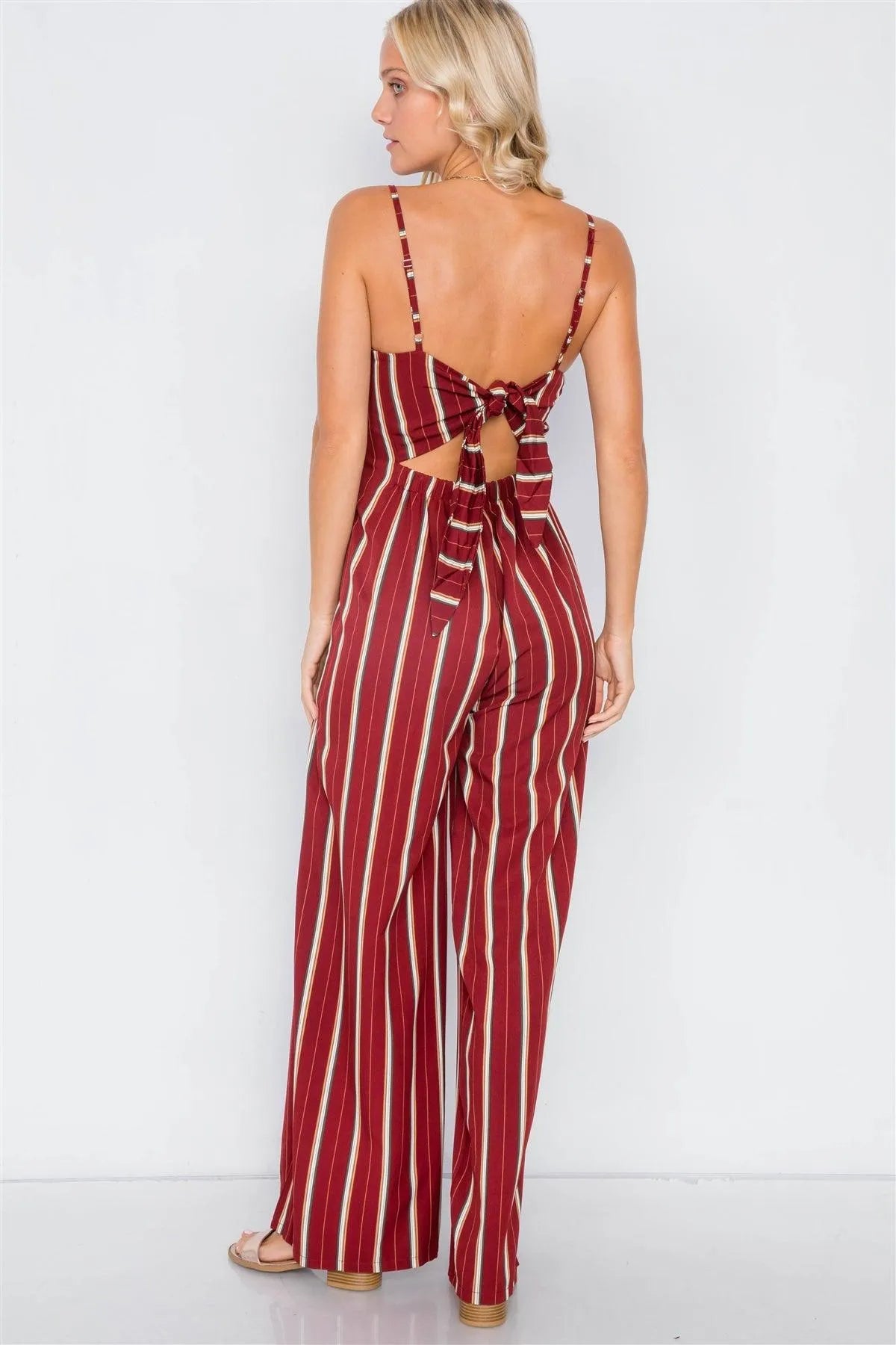 Rust Pleated Wide Leg Open Back Jumpsuit - Tasha Apparel Wholesale