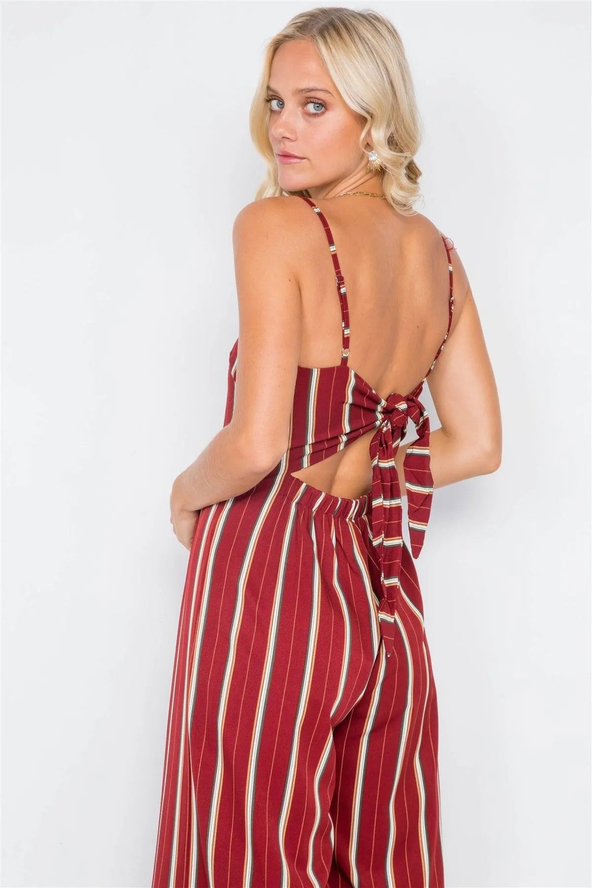Rust Pleated Wide Leg Open Back Jumpsuit - Tasha Apparel Wholesale
