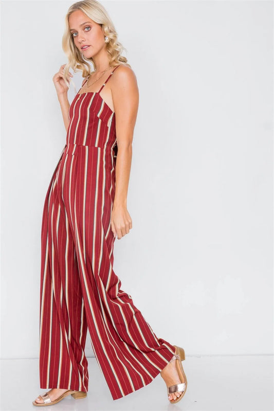 Rust Pleated Wide Leg Open Back Jumpsuit /3-3 - Tasha Apparel Wholesale