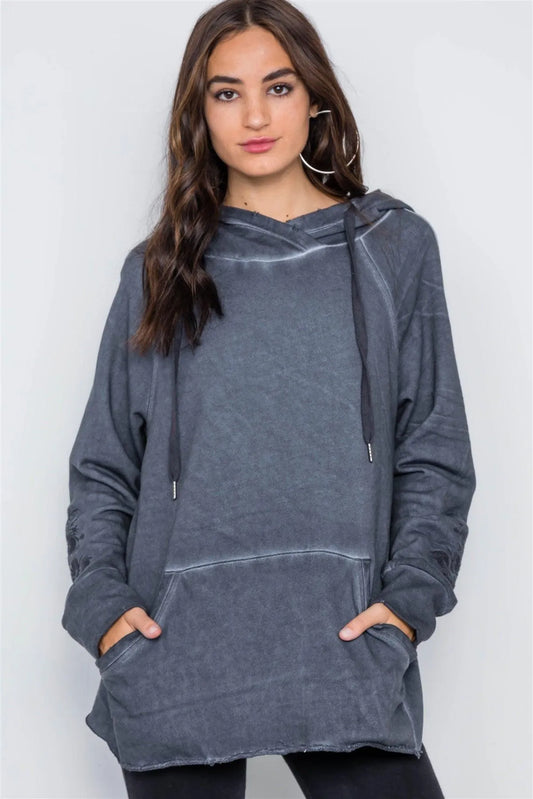 Navy Long Sleeve Embroidery Hoodie Sweater /2-2-2 - Tasha Apparel Wholesale