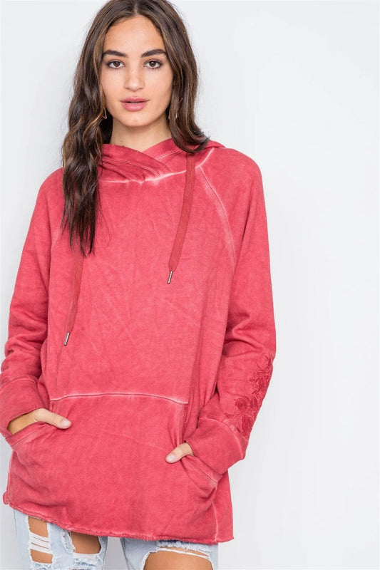 Berry Long Sleeve Embroidery Hoodie Sweater /2-2-2 - Tasha Apparel Wholesale