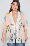 Plus Size Nude Floral Short Sleeve Kimono Cover-Up /2-2-2