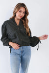 Olive Long Sleeve Crochet Detail Button Up Top /2-2-2 - Tasha Apparel Wholesale