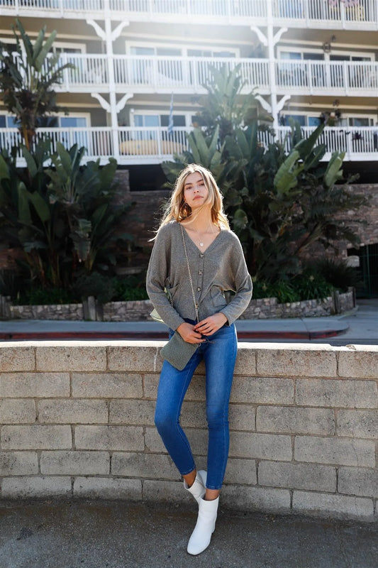 Moss Long Sleeve Knit Button-Front Combo Cardigan /2-3-1 - Tasha Apparel Wholesale