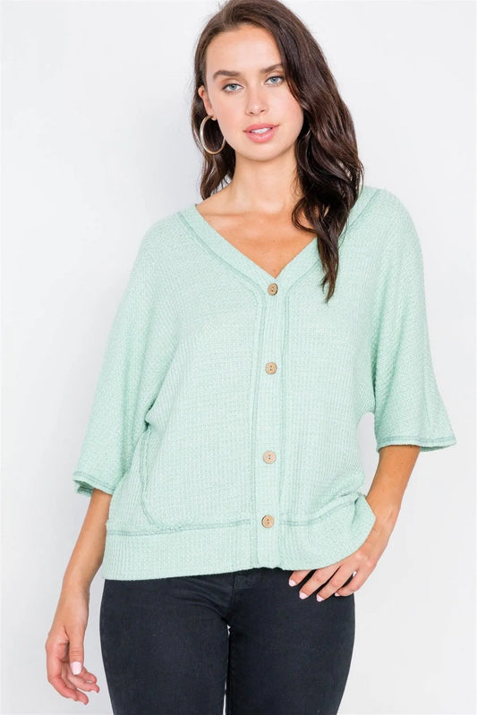 Mint Cardigan Kimono Short Sleeve Sweater /2-2-2 - Tasha Apparel Wholesale