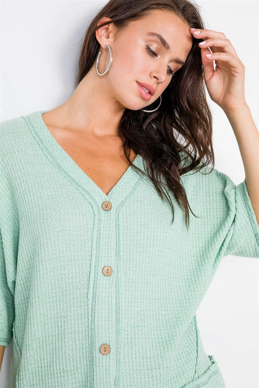 3/4 Sleeve Textured V-Neck Cardigan Kimono Top - Tasha Apparel Wholesale