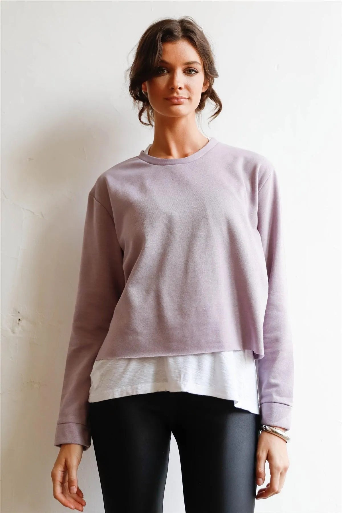 Lilac Grey Long Sleeve Raw Hem Sweatshirt /1-2-2-1 - Tasha Apparel Wholesale