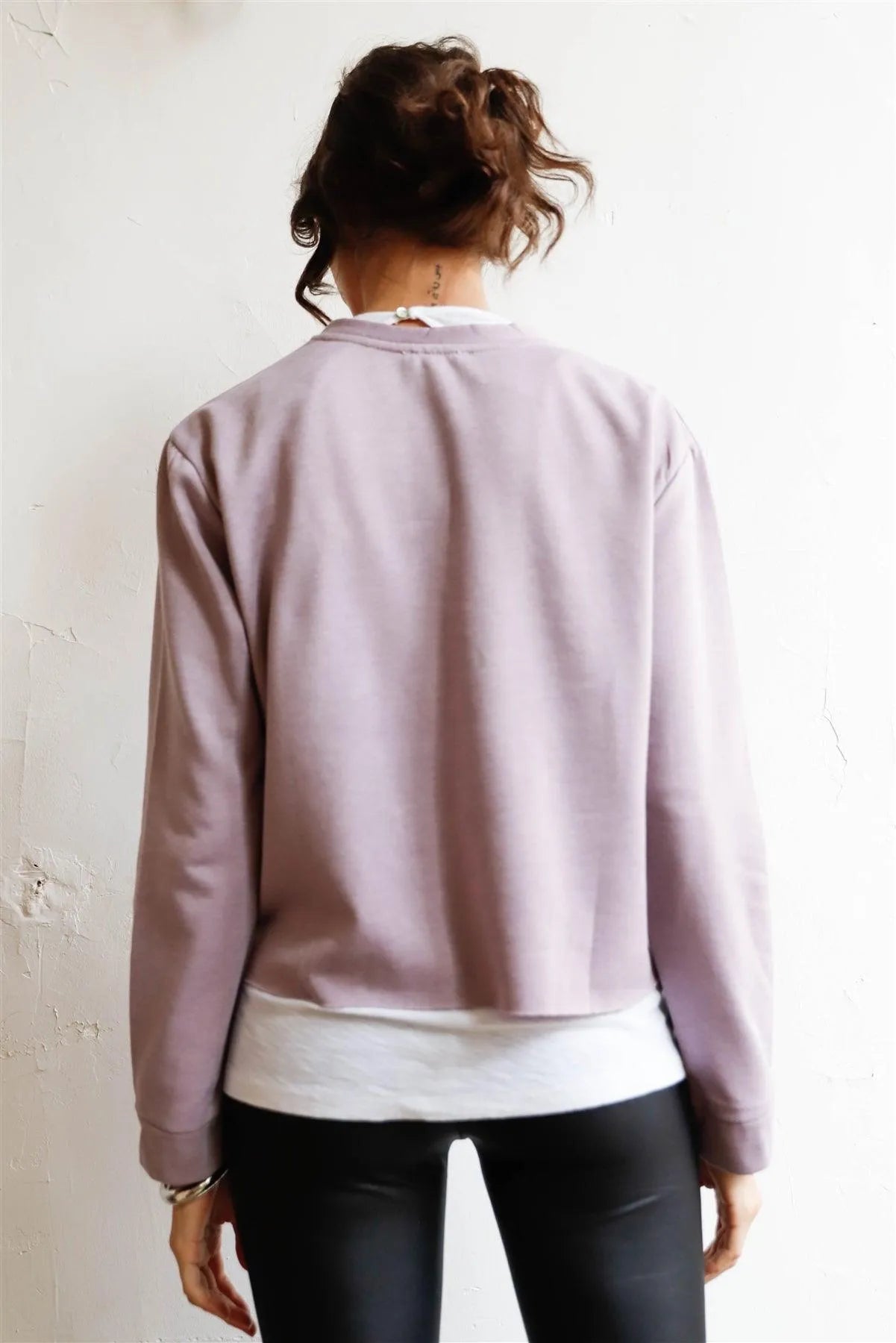 Lilac Grey Long Sleeve Raw Hem Sweatshirt /1-2-2-1 - Tasha Apparel Wholesale
