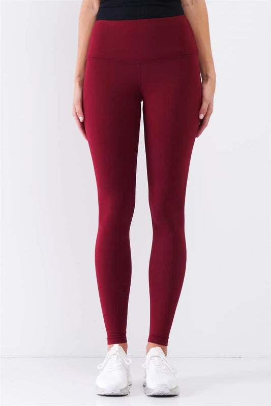 Burgundy High-Rise Tight Fit Soft Yoga & Work Out Legging Pants /1-2-2-1 - Tasha Apparel Wholesale