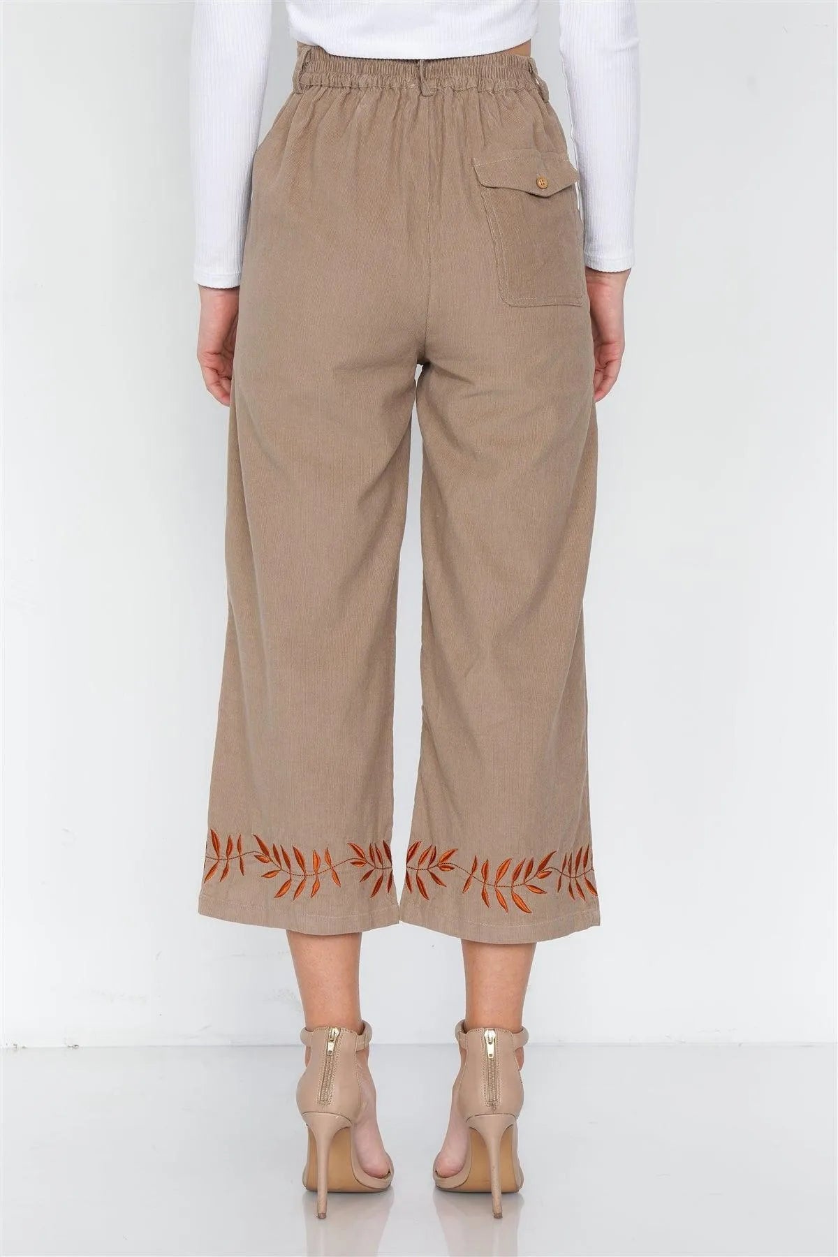 Taupe Ankle Length Boho Print Cotton Corduroy Gaucho Pants /3-2-1 - Tasha Apparel Wholesale