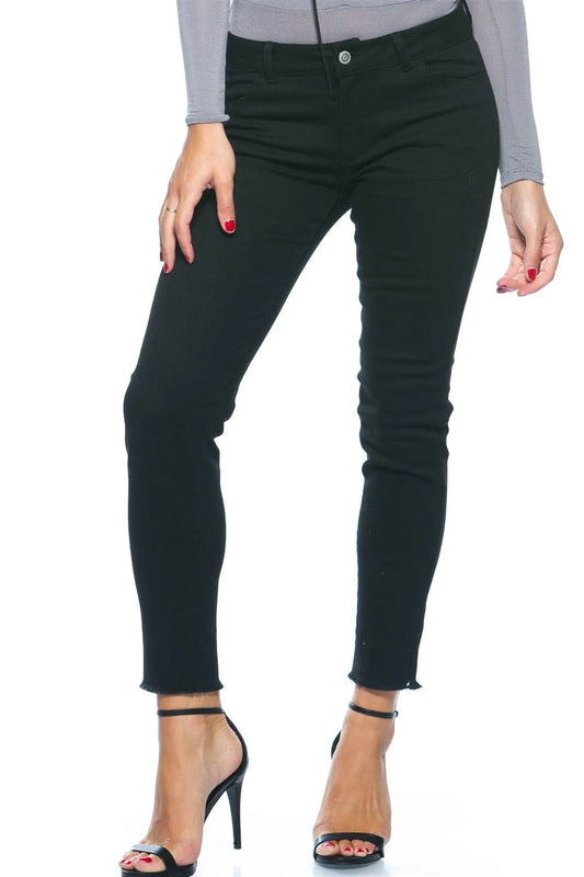 Black Distressed ankle cut skinny stretch Jeans /1-2-2-1 - Tasha Apparel Wholesale