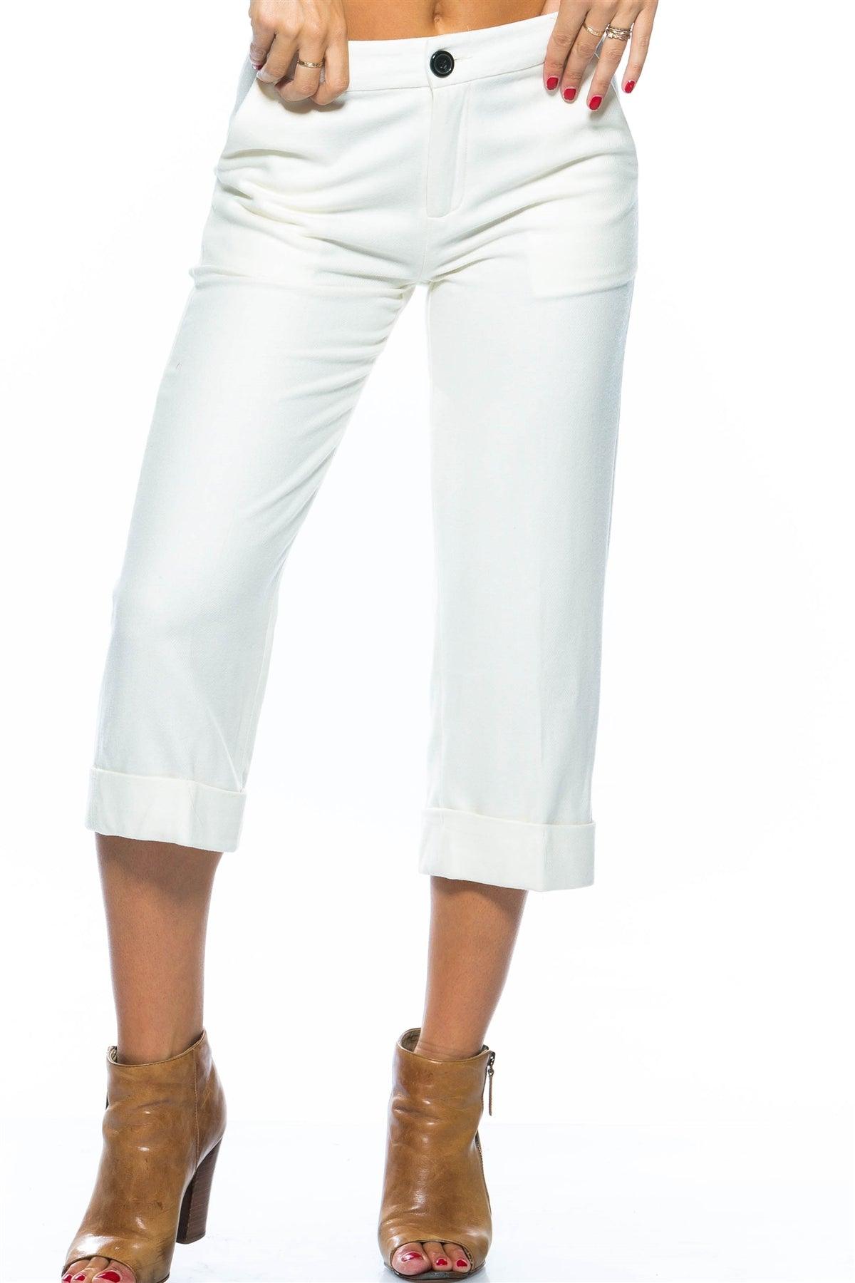 White Wide Leg Mid-Rise Capri Pants / 3-2-1