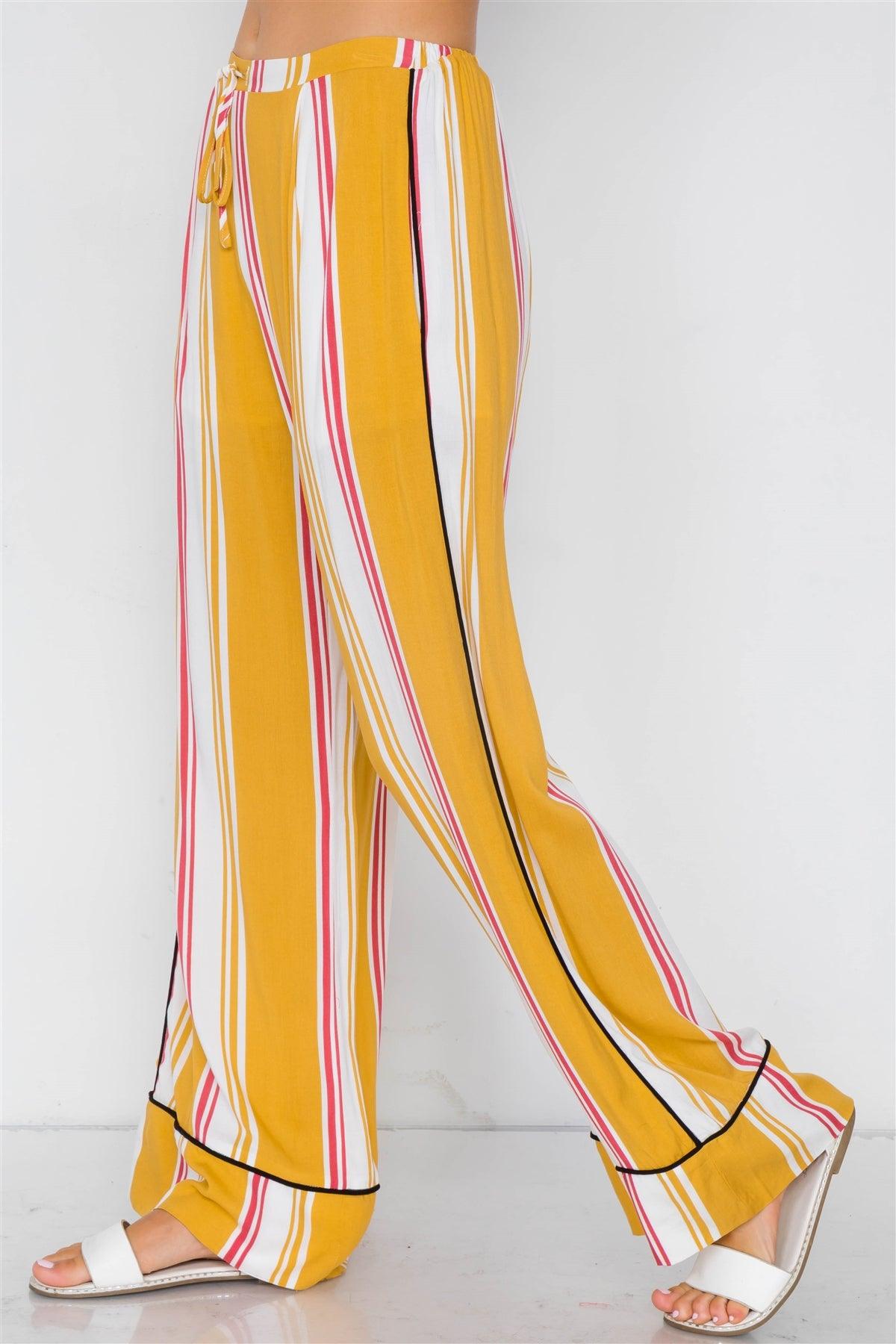 Mustard Multi Stripe Black Trim Wide Leg Pants /2-2-2