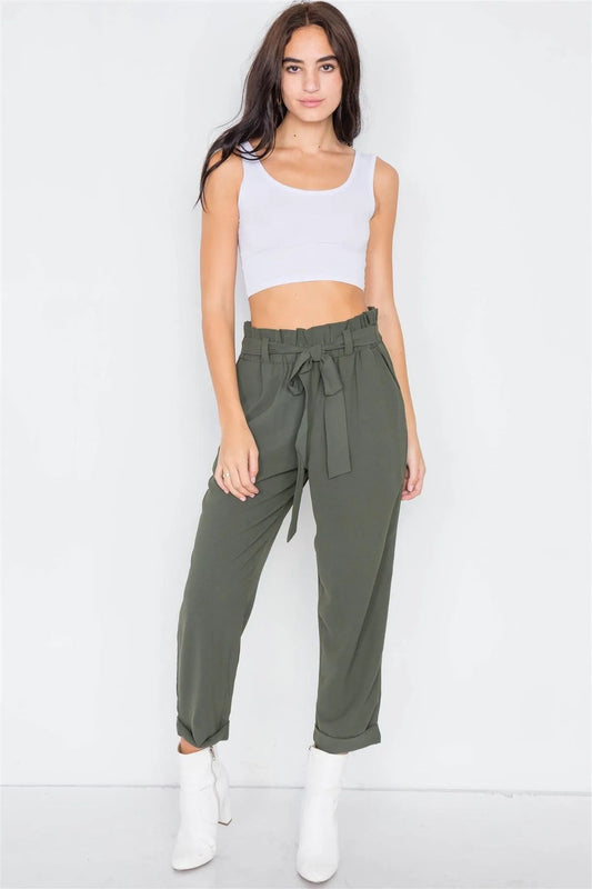 Dark Olive Office Chic Ankle Length Dress Pants /2-2-2 - Tasha Apparel Wholesale
