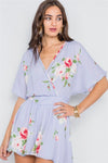 Lavender Floral Print Surplice Neck Romper /2-2-2 - Tasha Apparel Wholesale