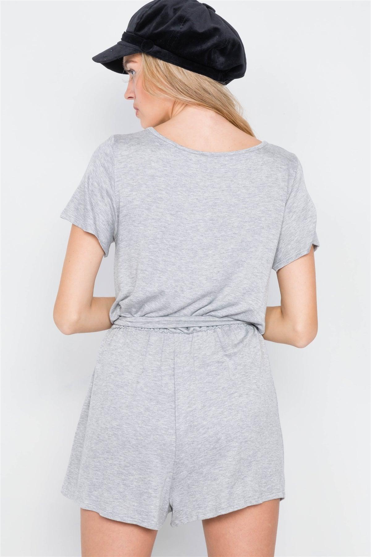 Heather Grey V-Neck Front Roll Knot Jersey Romper /2-2-2