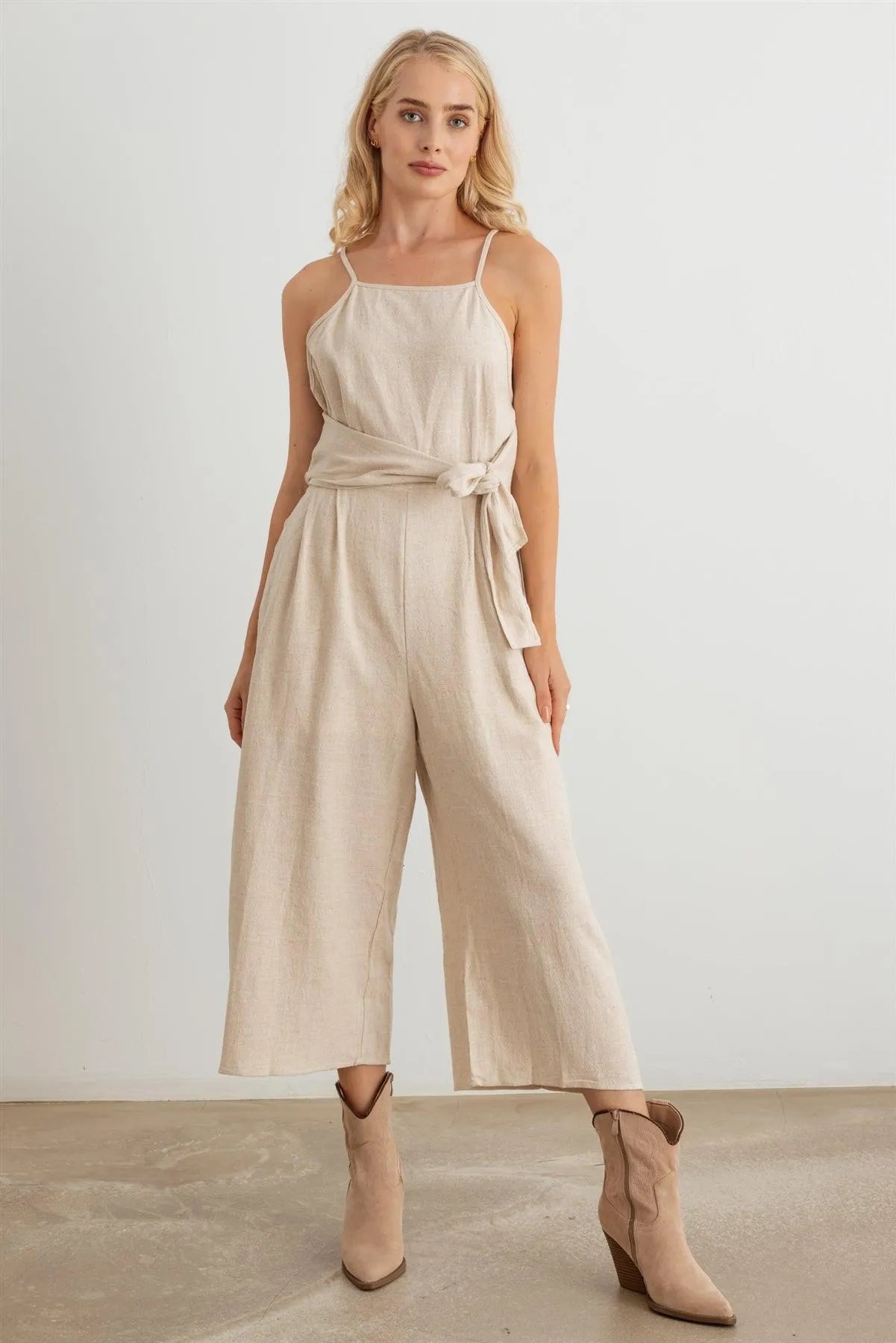 Mock Wrap Pleated Gaucho Jumpsuit - Tasha Apparel Wholesale