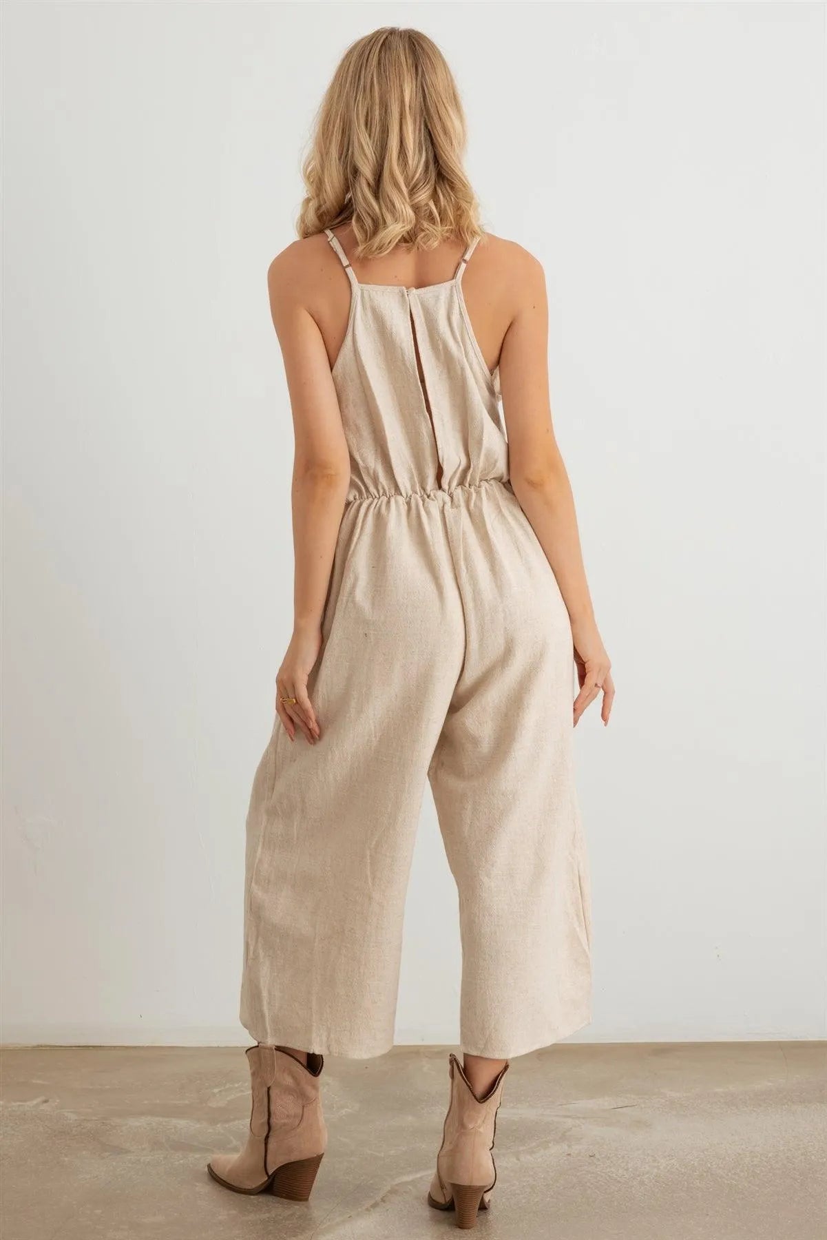 Mock Wrap Pleated Gaucho Jumpsuit - Tasha Apparel Wholesale