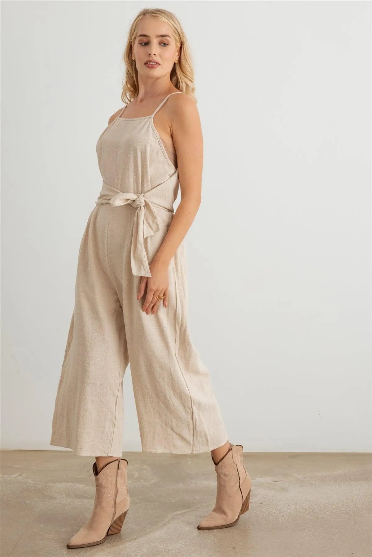 Mock Wrap Pleated Gaucho Jumpsuit - Tasha Apparel Wholesale