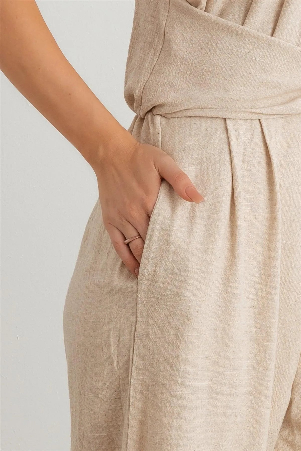 Mock Wrap Pleated Gaucho Jumpsuit - Tasha Apparel Wholesale