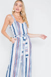 Navy Burgundy Stripe Wide Leg Jumpsuit /1-2-2 - Tasha Apparel Wholesale
