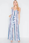 Navy Burgundy Stripe Wide Leg Jumpsuit /2-2-2 - Tasha Apparel Wholesale
