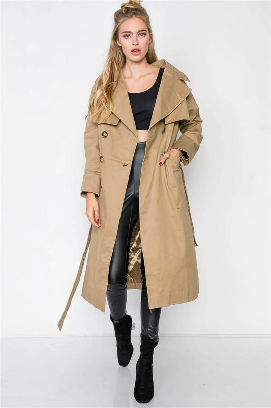 Taupe Double Breasted Oversized Trench Coat /2-2-2 - Tasha Apparel Wholesale