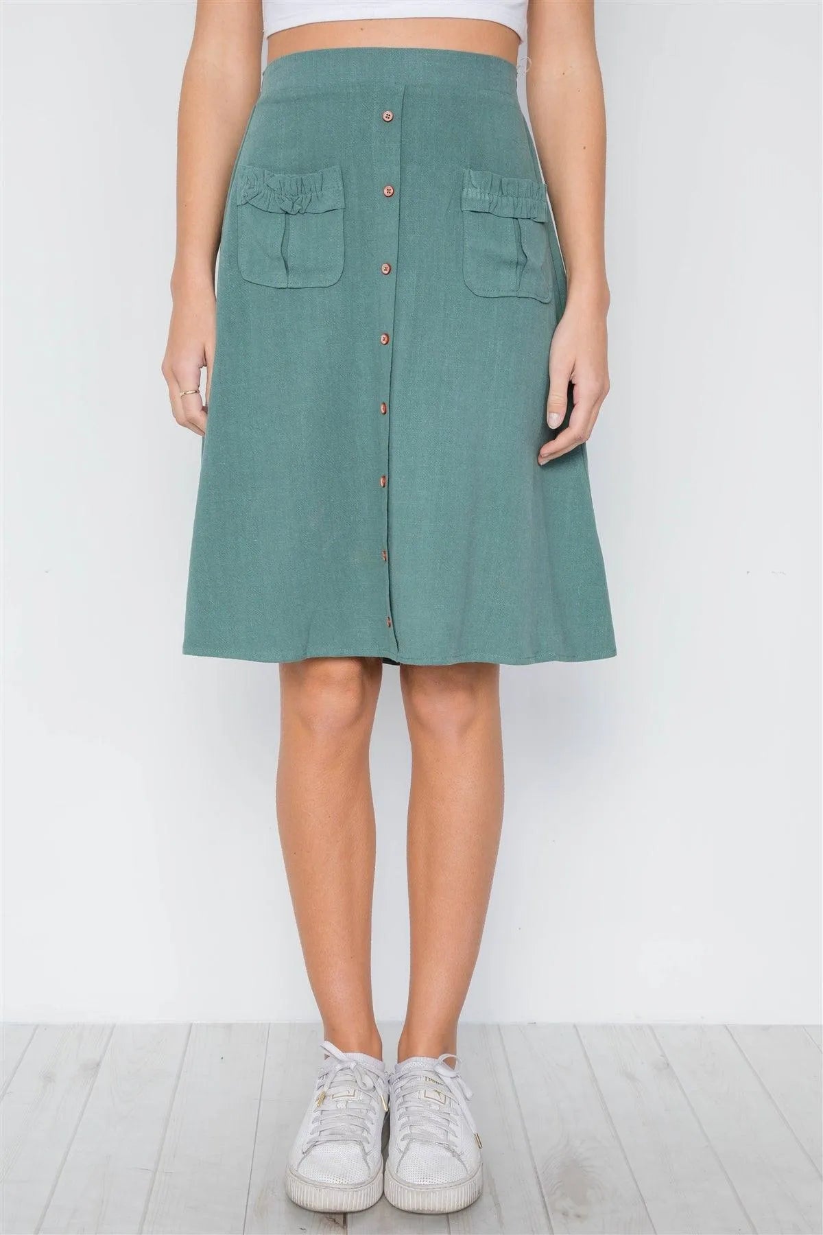 so Olive High Rise Rushed Pockets Button Detail Skirt /2-2-2 - Tasha Apparel Wholesale